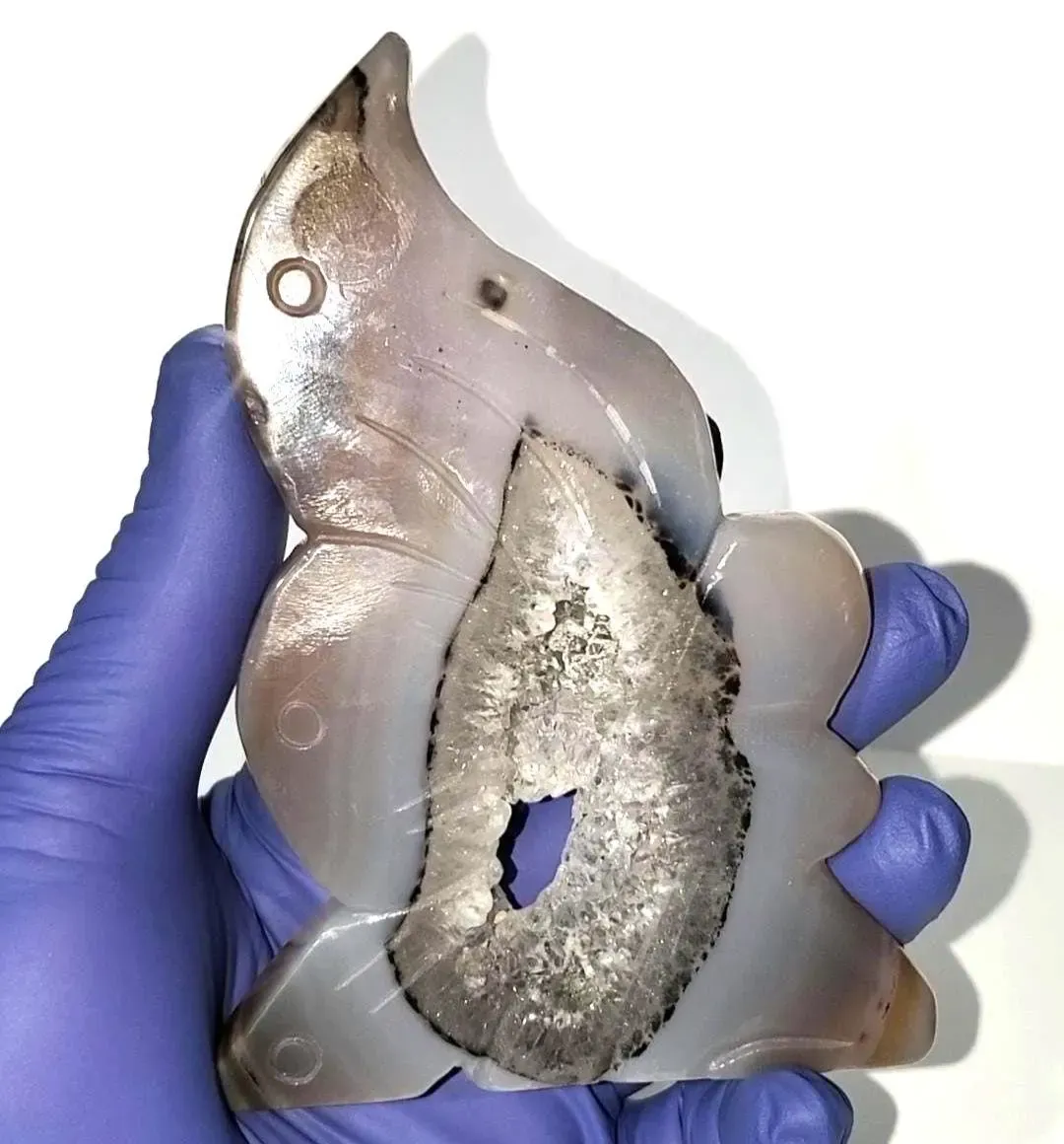 Chalcedony Agate Fairy with dendritic on with druzy 170g