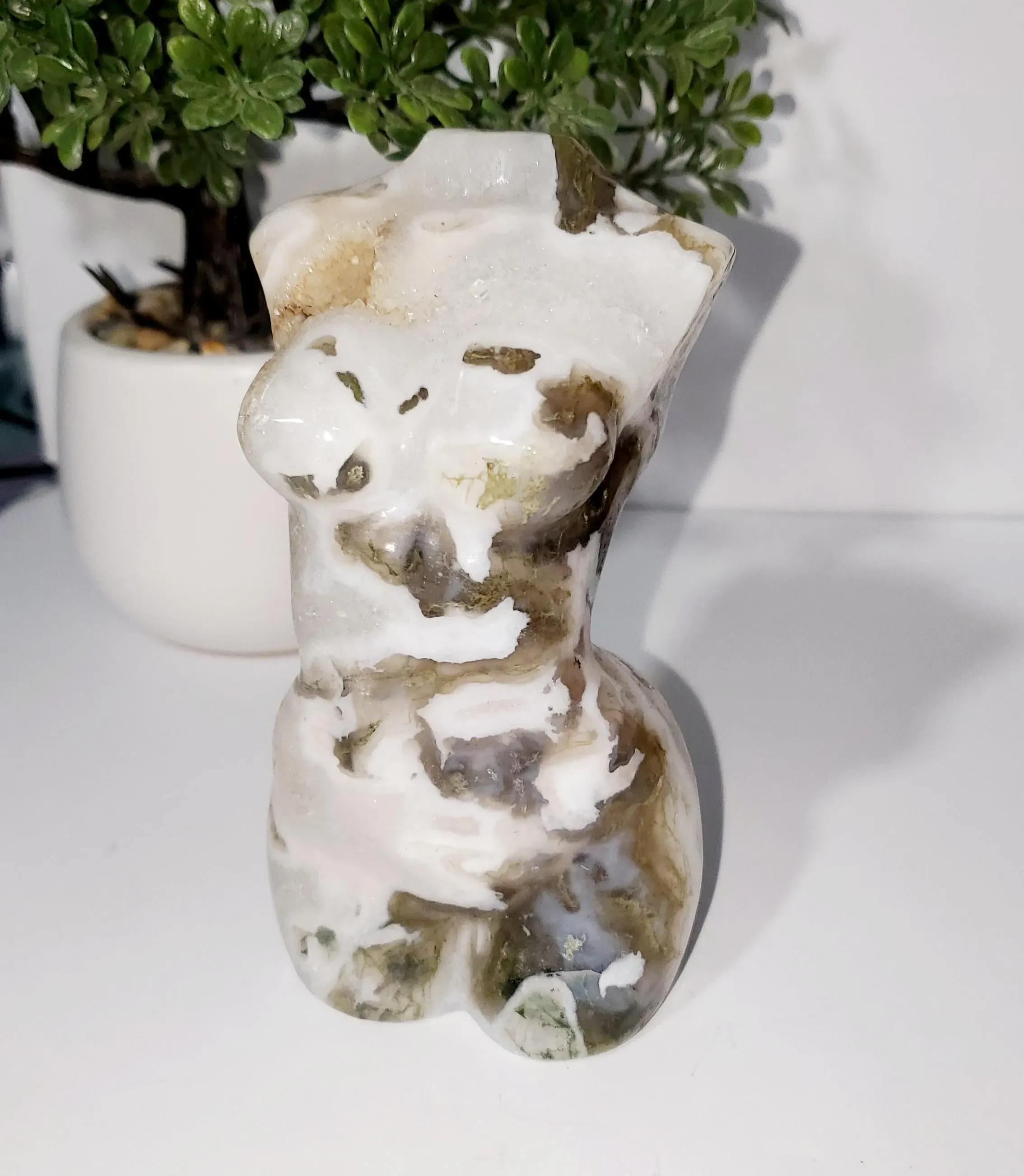 Moss Agate Crystal Goddess, Crystal Female Body 554g