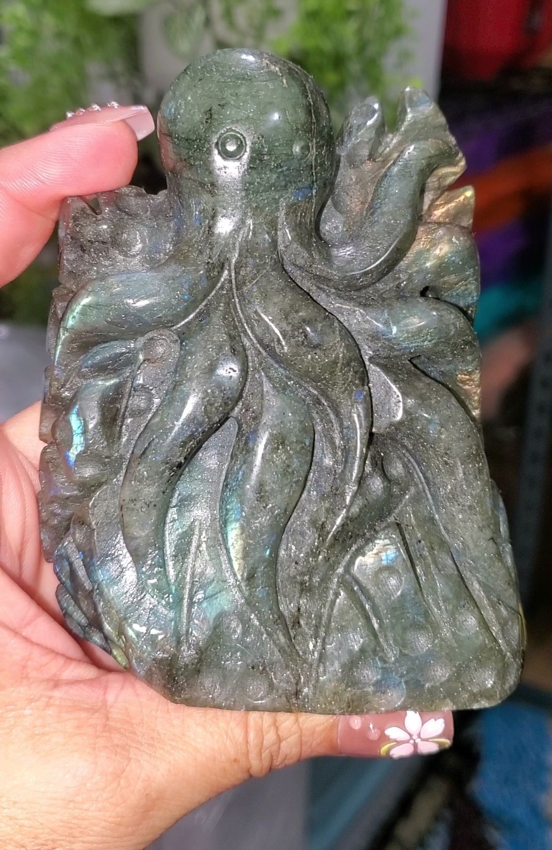 Labradorite Octopus Crystal Carving 408g
