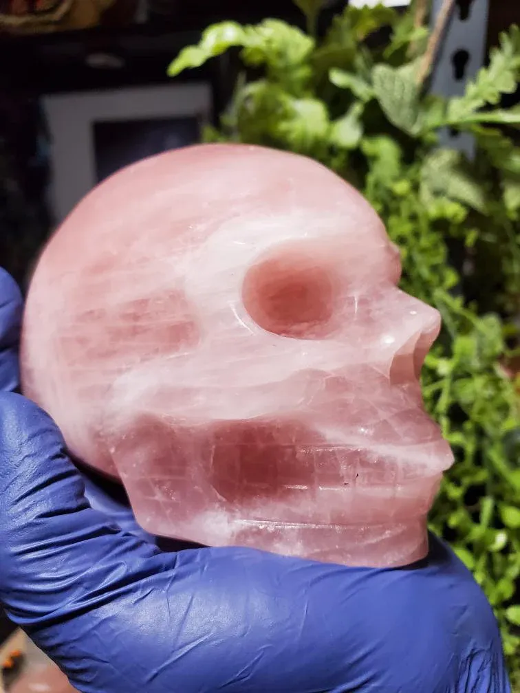 Rose Quartz skull 1lb 4.2oz ( 1.28kg) Hand Carved Rose Quartz skull