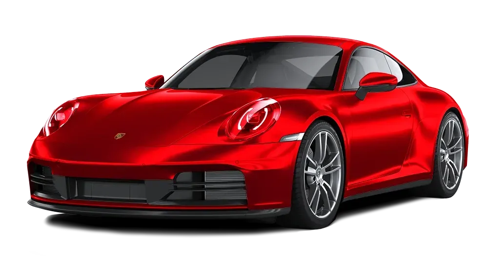 Red sports car on a white background, shown in a front three-quarter view.