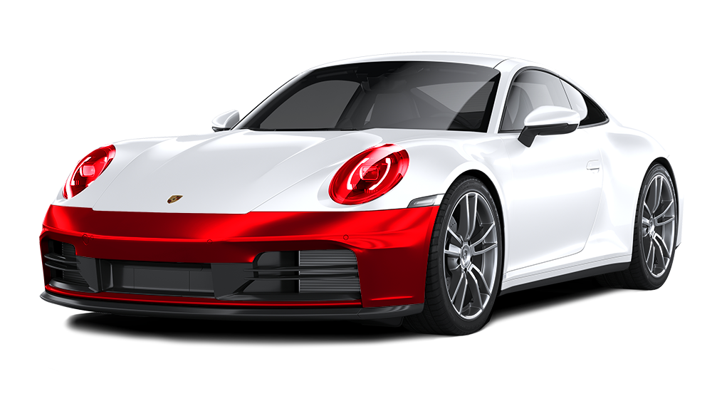 Red and white sports car in a studio on a white background