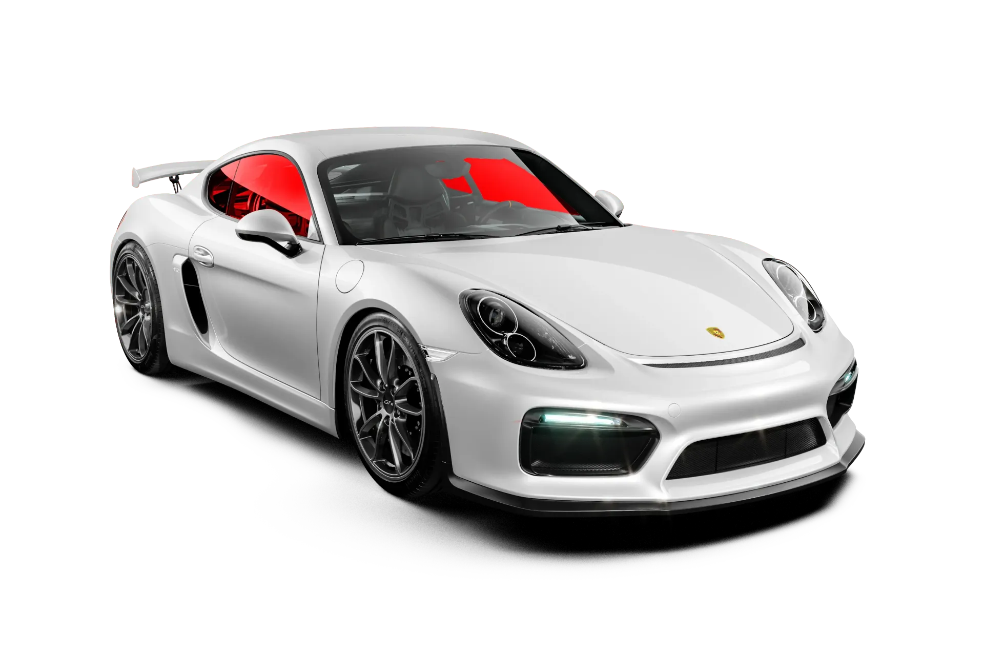 White sports car with red interior on a white background
