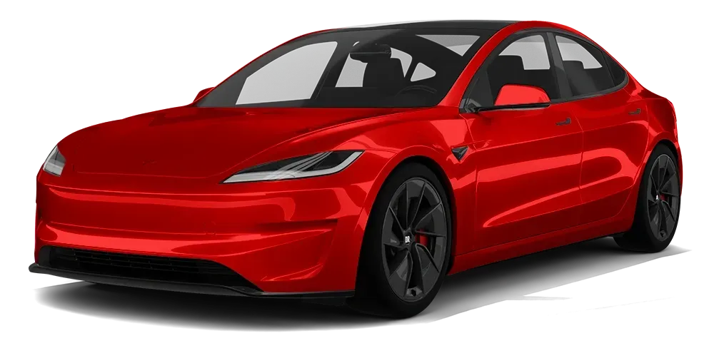 Red sporty sedan concept car with black wheels on a white background