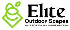 Logo for Elite Outdoor Scapes, featuring a green leaf design and company name. 