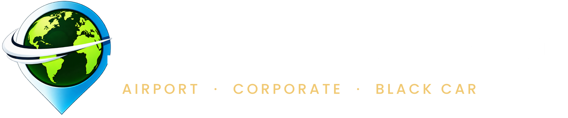 Globe logo beside gold text reading &ldquo;Airport Corporate Black Car&rdquo;