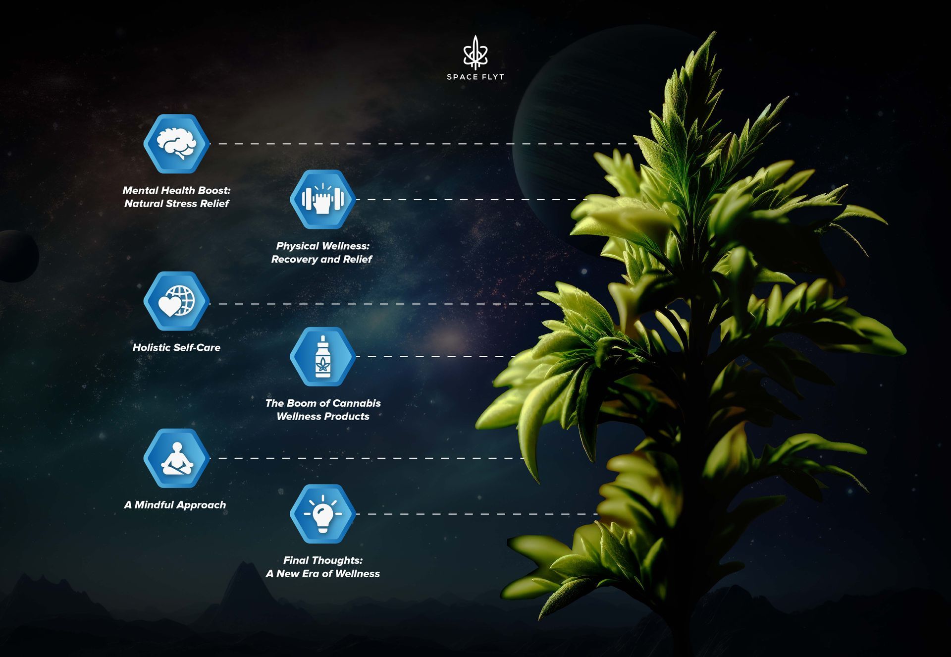 Learn how cannabis can improve mental clarity, relaxation, and physical recovery, making it a flexible tool for holistic wellness. Spaceflyt
Mental Health
self-care
mindful approach
physical wellness
boom of cannabis
wellness products
stress relief