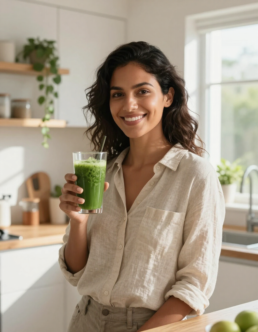 Mujer latina sonriente con estilo de vida saludable
