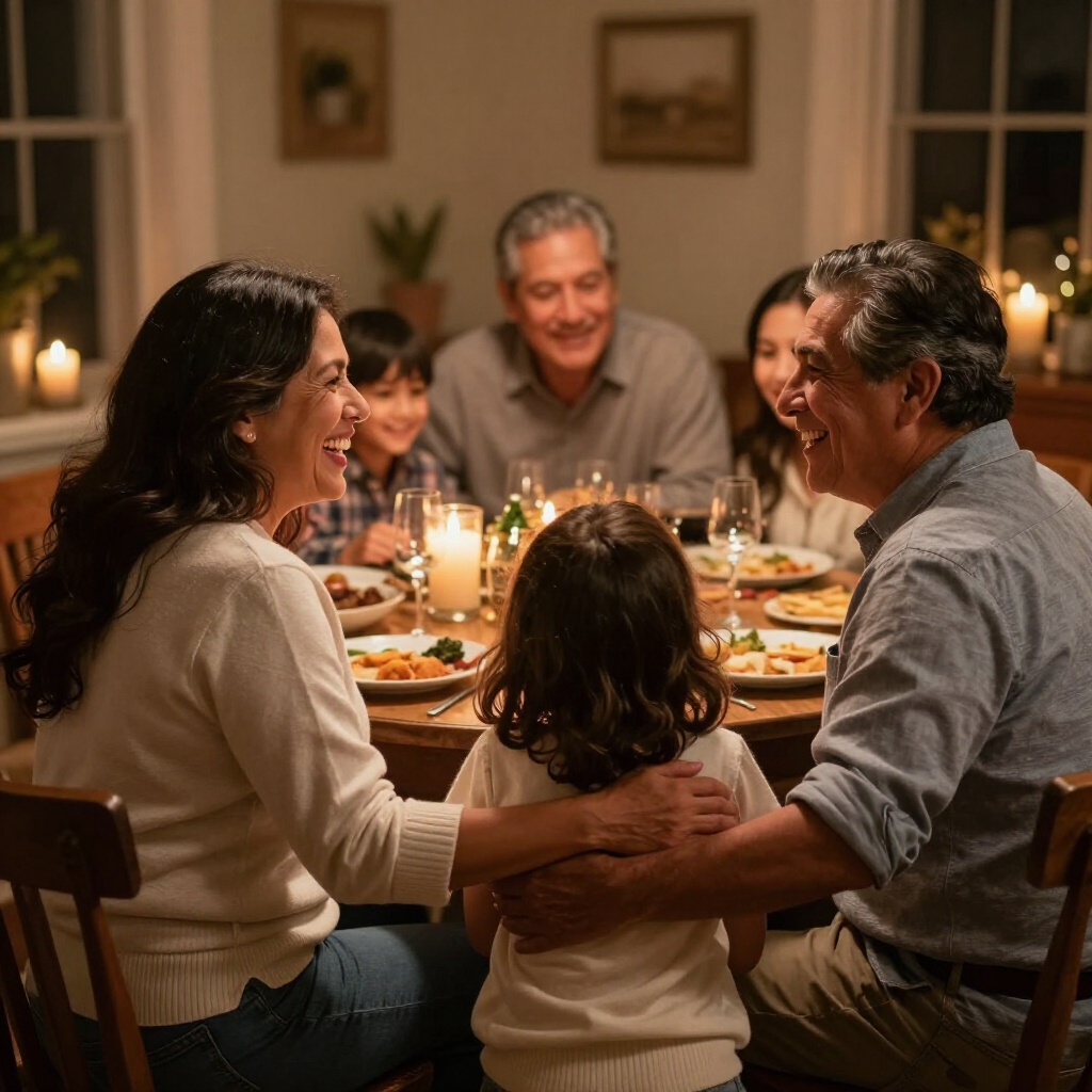 Familia latina multigeneracional en un momento de conexión emocional