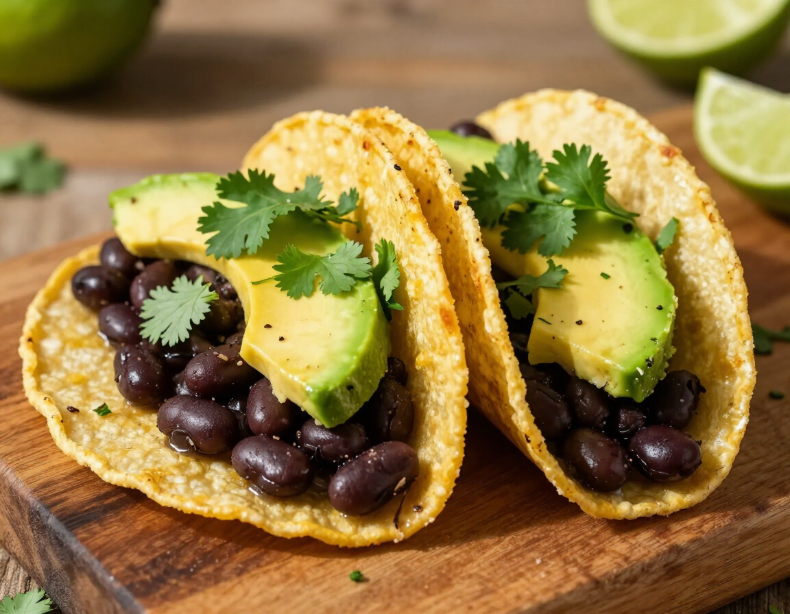 Tacos de frijoles negros con aguacate