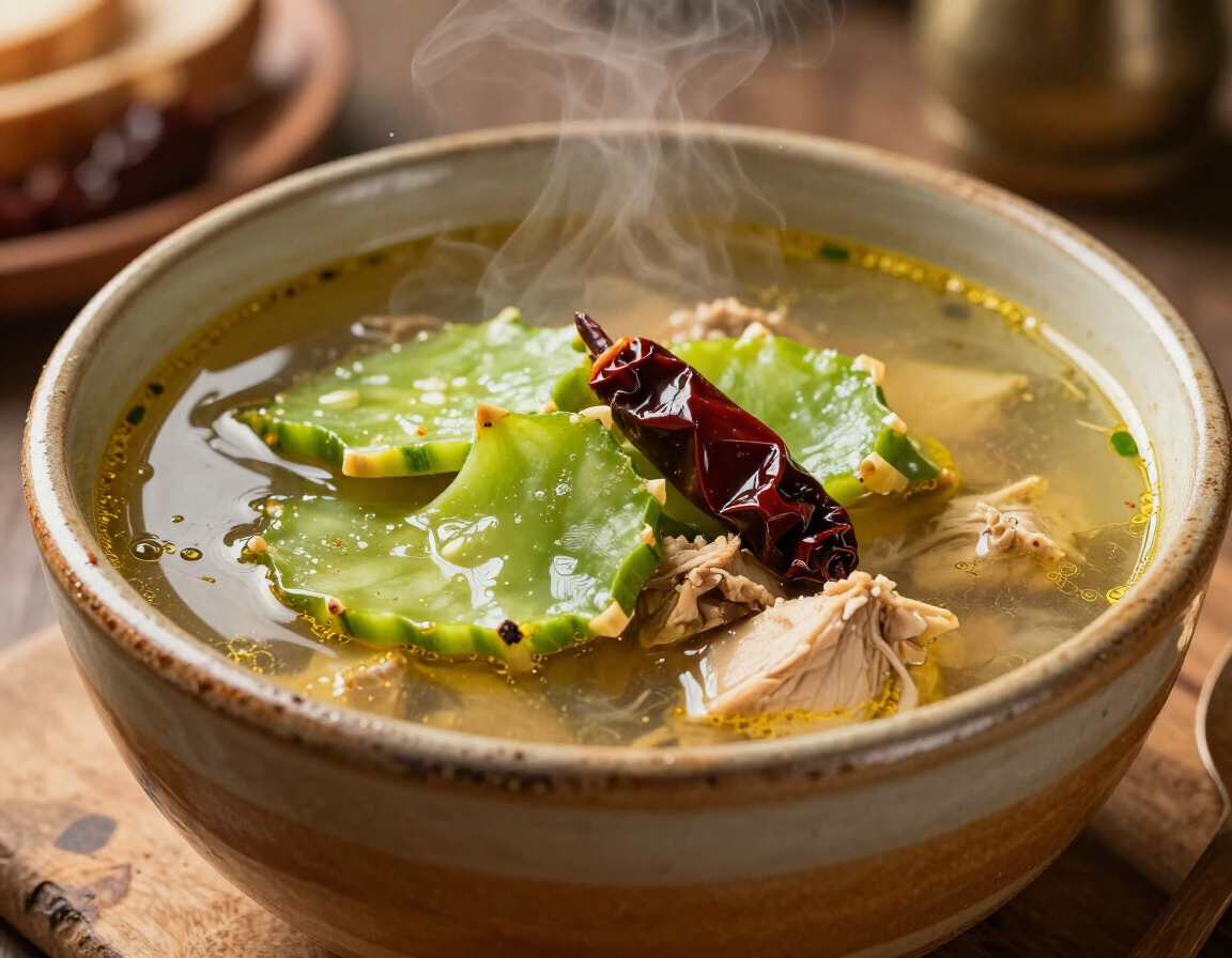 Caldo de pollo con nopales y chiles