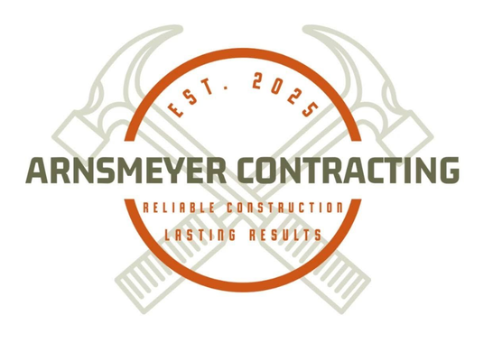 Arnsmeyer Contracting logo with orange ring and crossed tools, “Reliable construction, lasting results” text