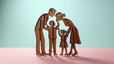 a cutout of a presumed family - mom, dad, a son, and daughter