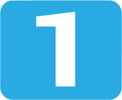 White number 1 on a blue rounded square background