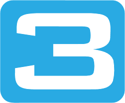 White number 3 on a blue rounded square background