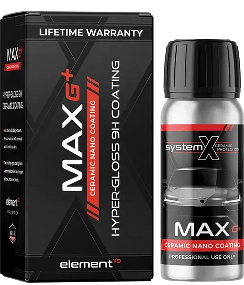 A bottle of max ceramic nano coating next to a box