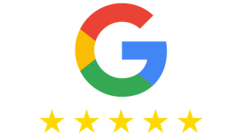 Google logo with five gold stars.