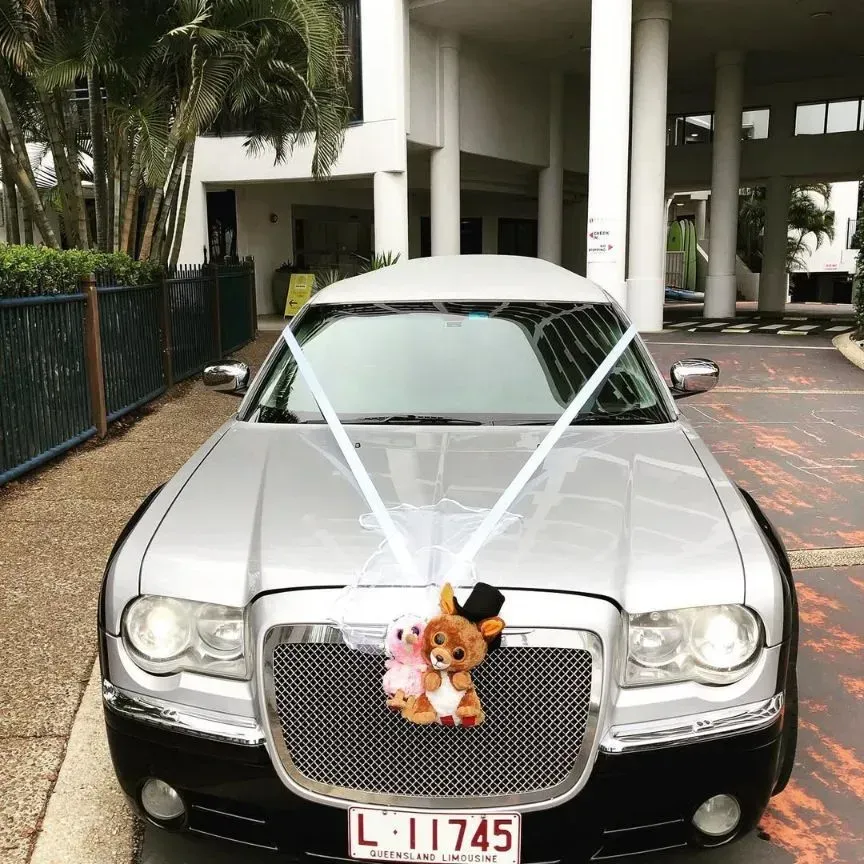 A Silver Limousine Being Used for Wedding — Superstretch300 Limousines in Noosa, QLD