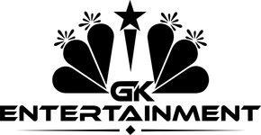 A logo for gk entertainment with a star in the middle