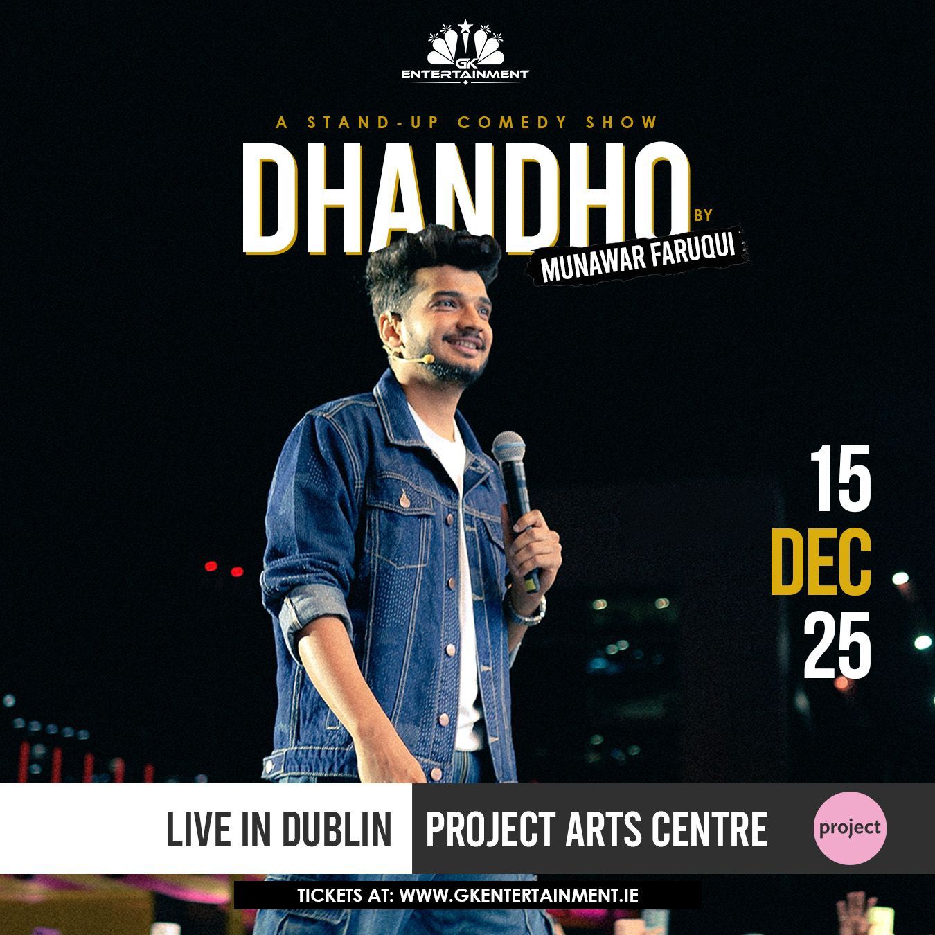 GK Entertainment logo, event organizer for Munawar Faruqui's Irish debut comedy show on February 9,
