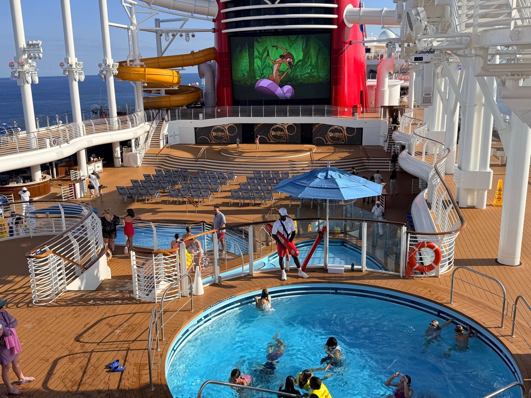 Disney Destiny pool deck and large screen