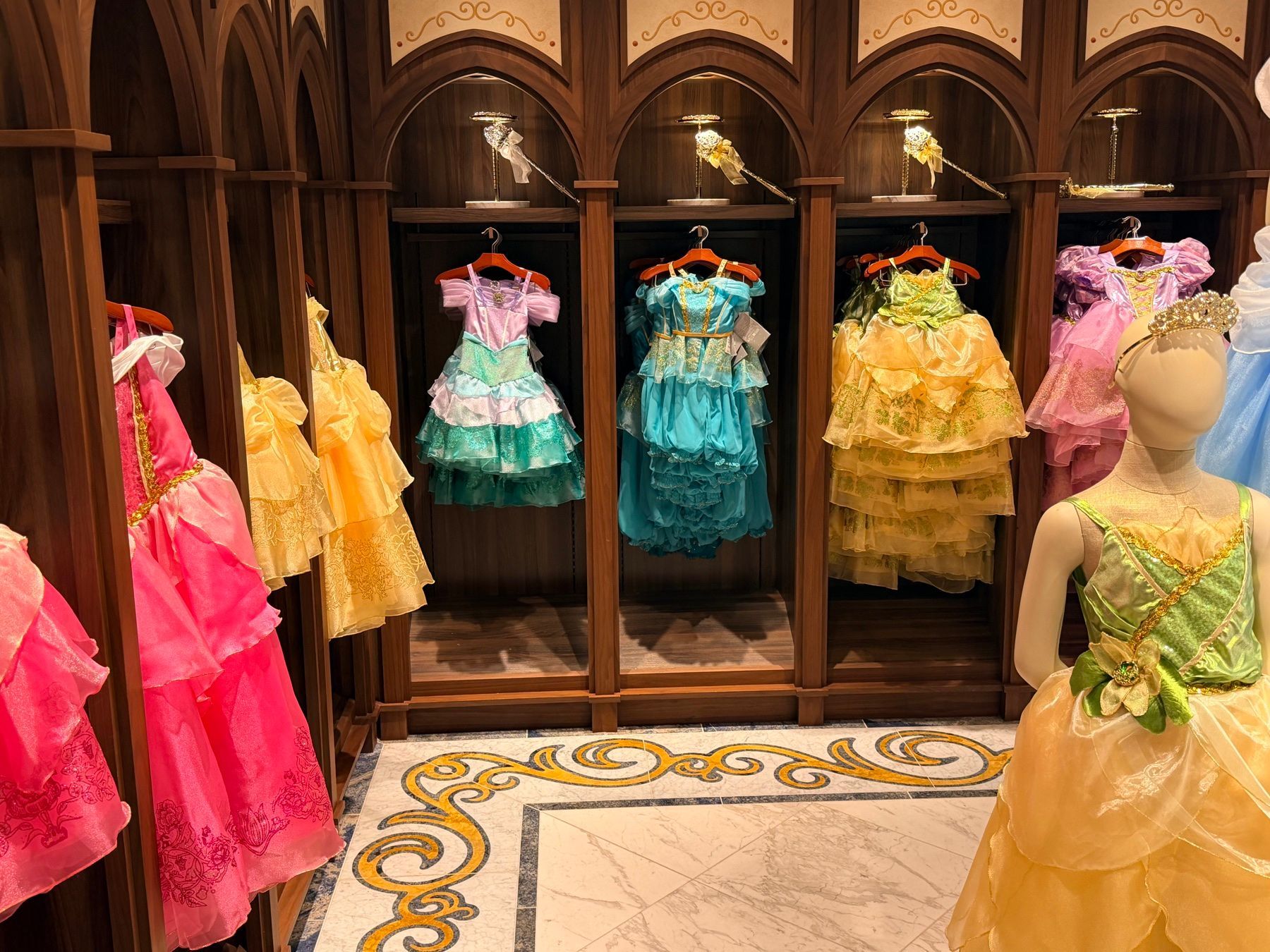 Princess dresses inside Bibbidi Bobbidi Boutique
