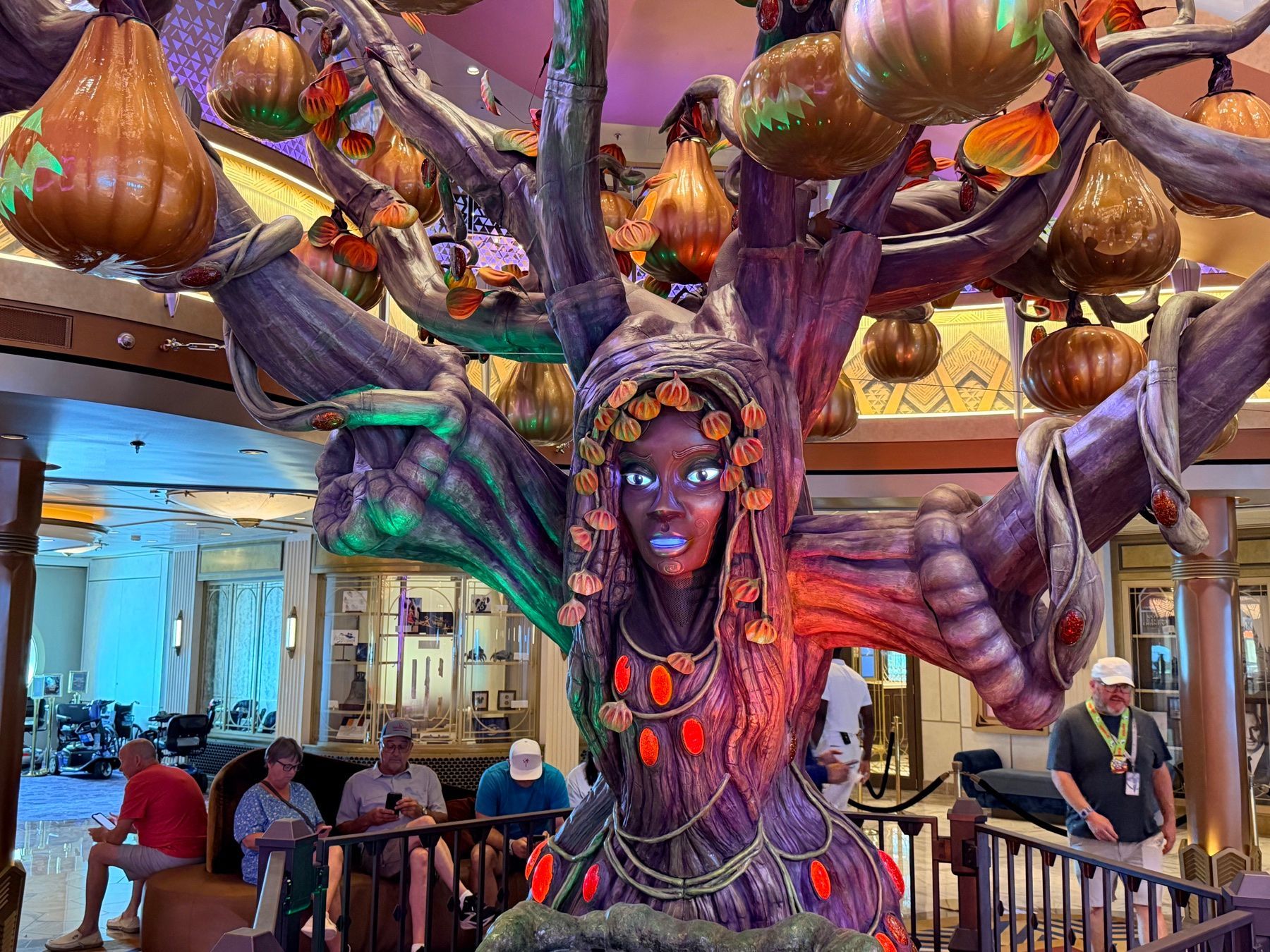 Halloween tree installation in the Disney Destiny Grand Hall