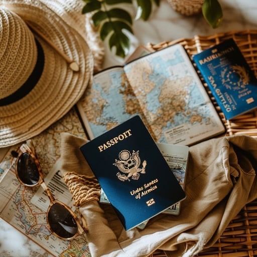 Traveler packing clothing and practical vacation essentials into an organized open suitcase before departure