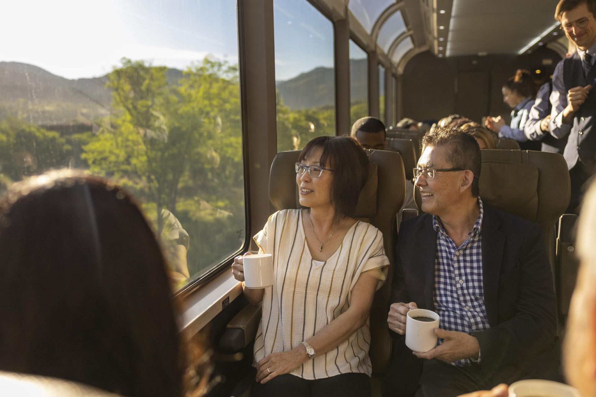 Panoramic windows inside a Rocky Mountaineer SilverLeaf coach