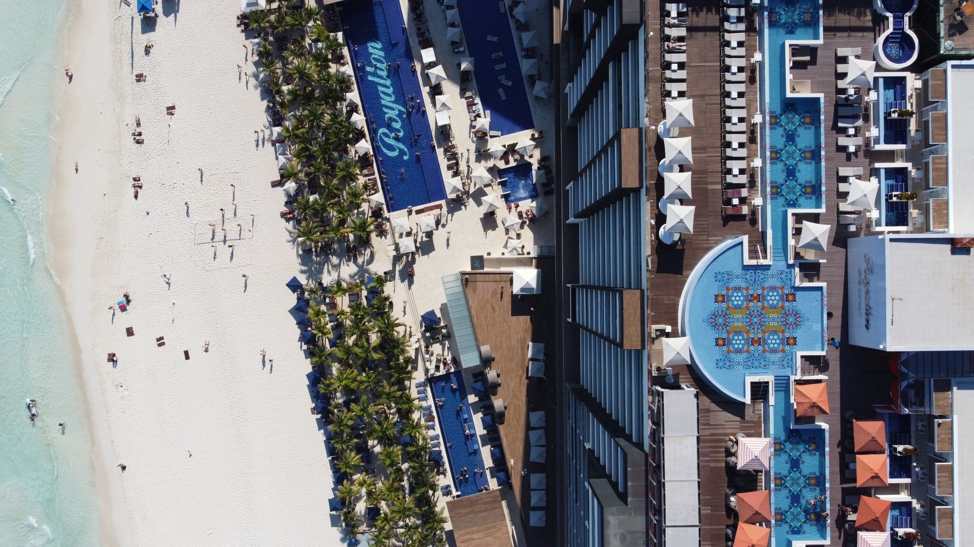 Aerial view of a Royalton CHIC resort and beach