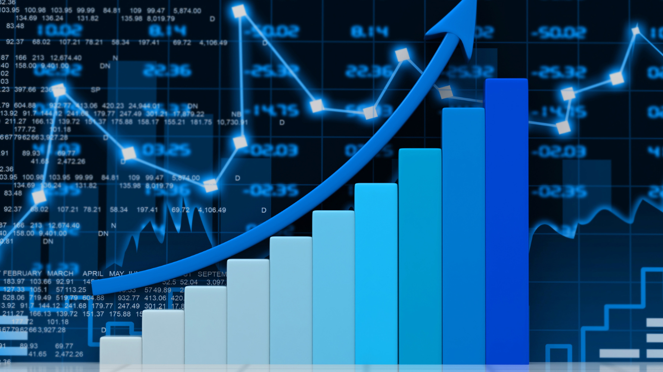 A blue graph with an arrow pointing upwards