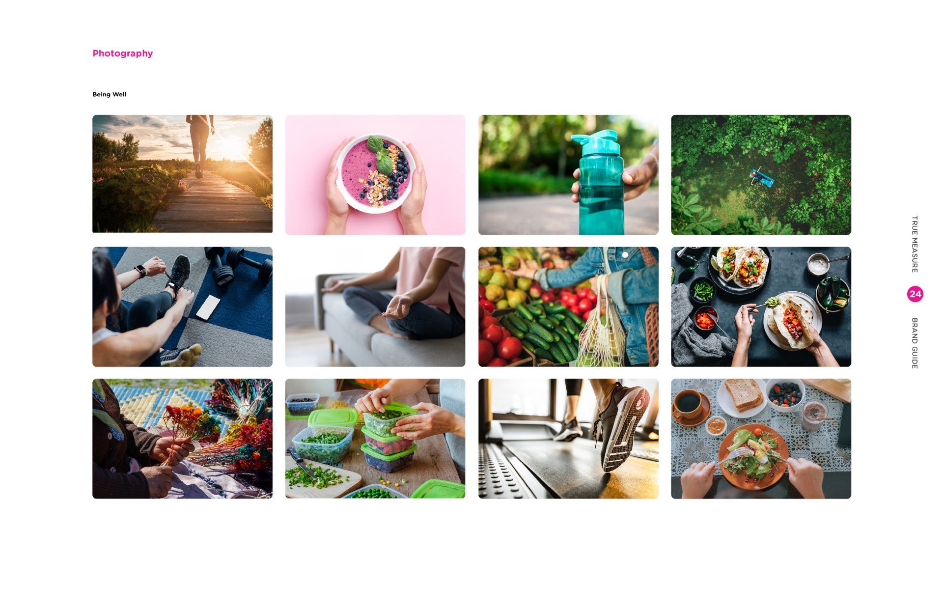 A collage of pictures of people eating healthy food.