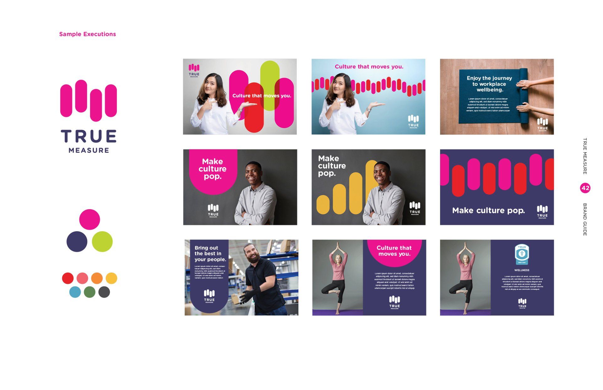 A collage of images with a logo and a woman in a yoga pose.