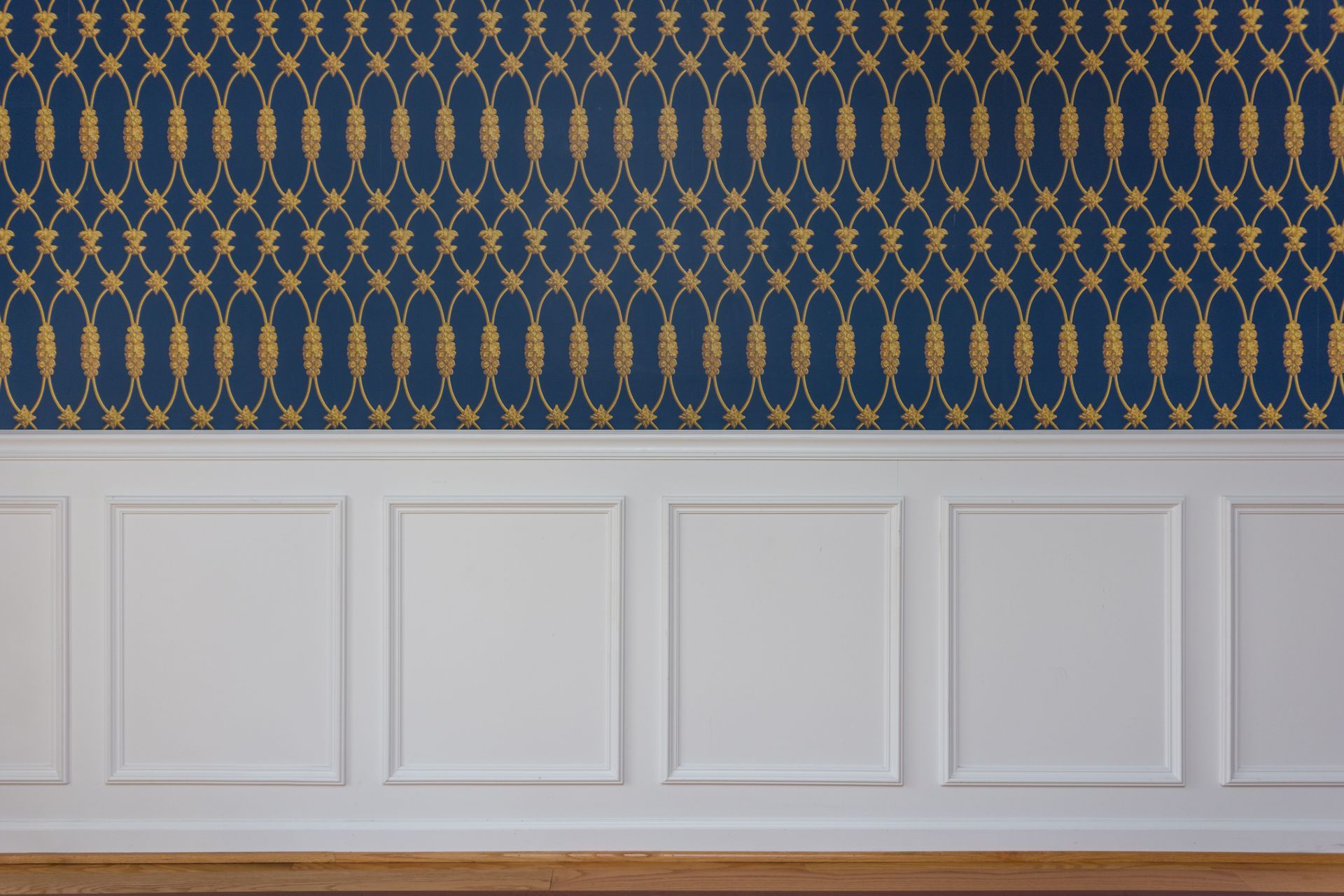 A triptych showing three home decor scenes: a dark textured wall with a lamp, a light vase with greenery, and blue patterns.
