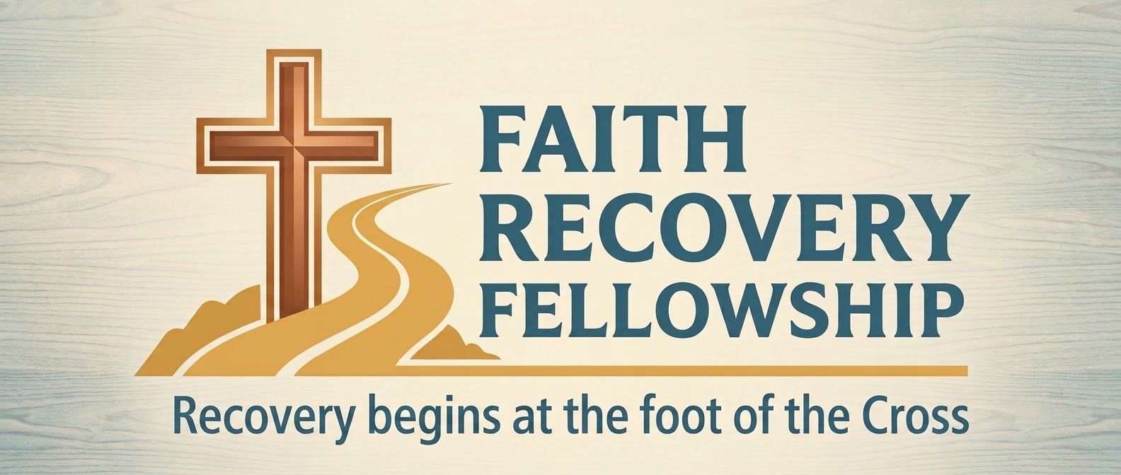A faith recovery fellowship logo with a cross and the words `` recovery begins at the foot of the cross ''.