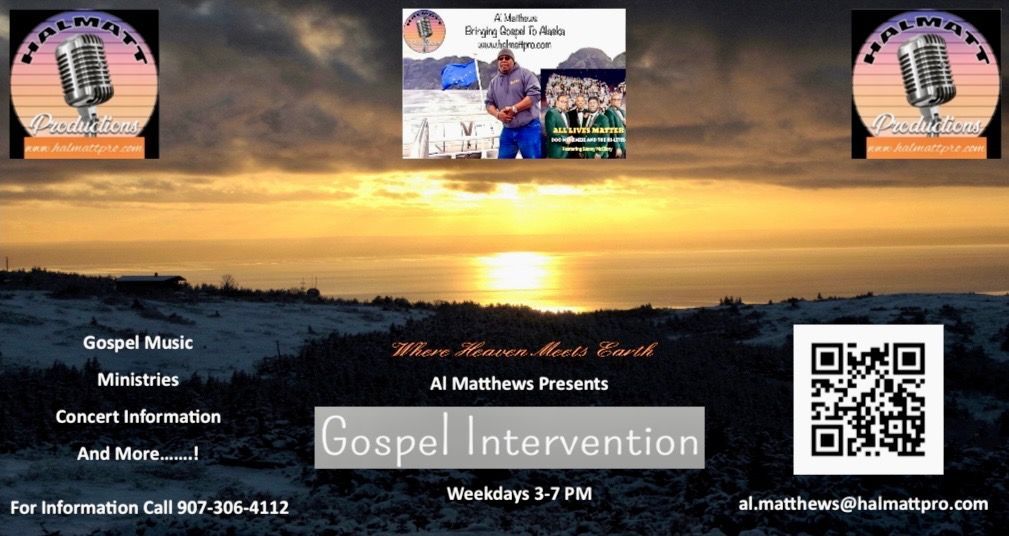 An advertisement for gospel intervention with a sunset in the background