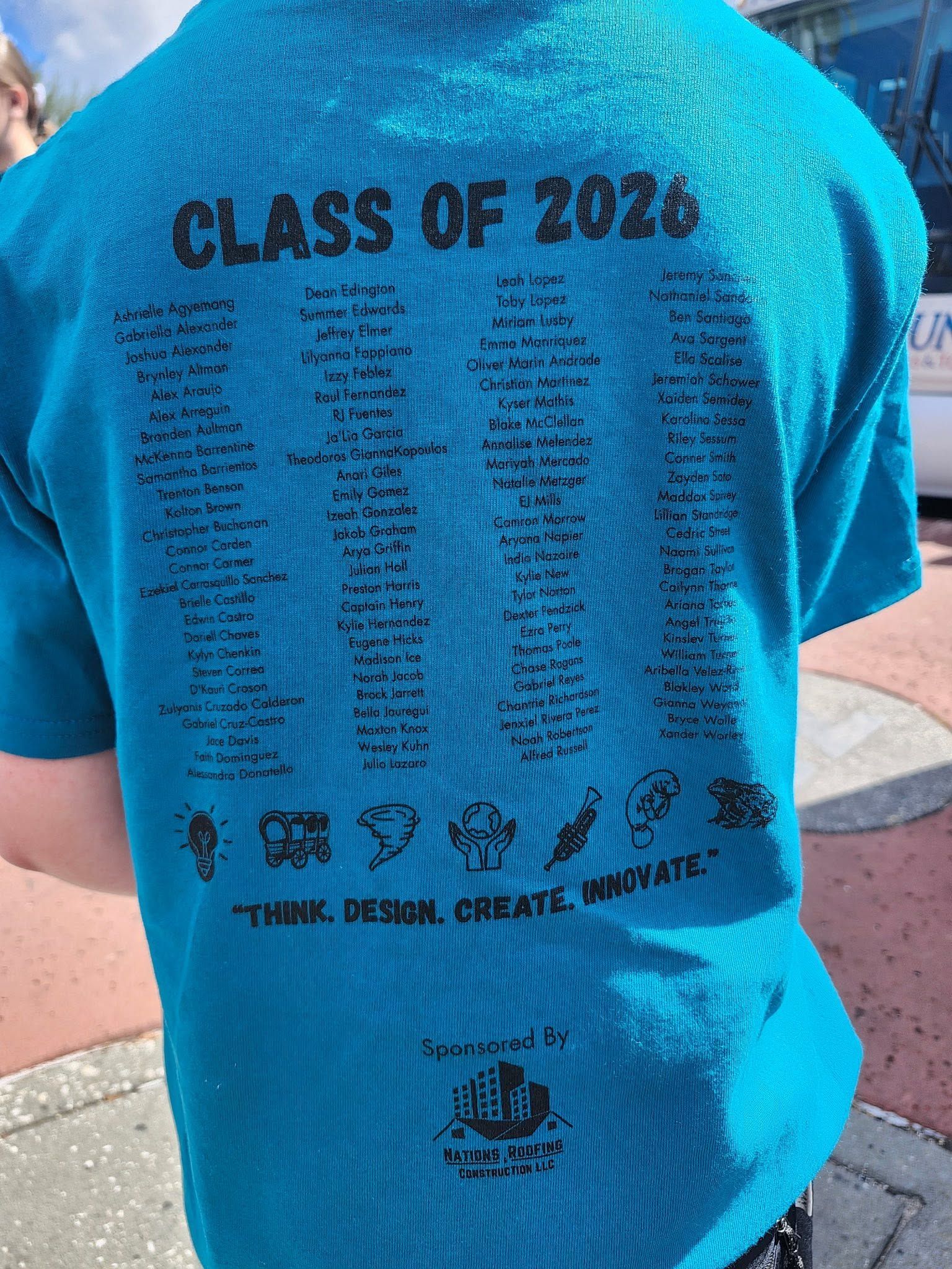 Class of 2026 student shirt sponsored by Nations Roofing & Construction