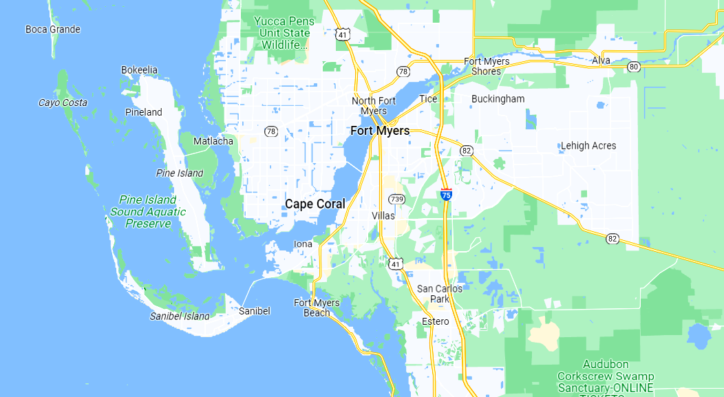 A map of a city with a lake in the middle of it.