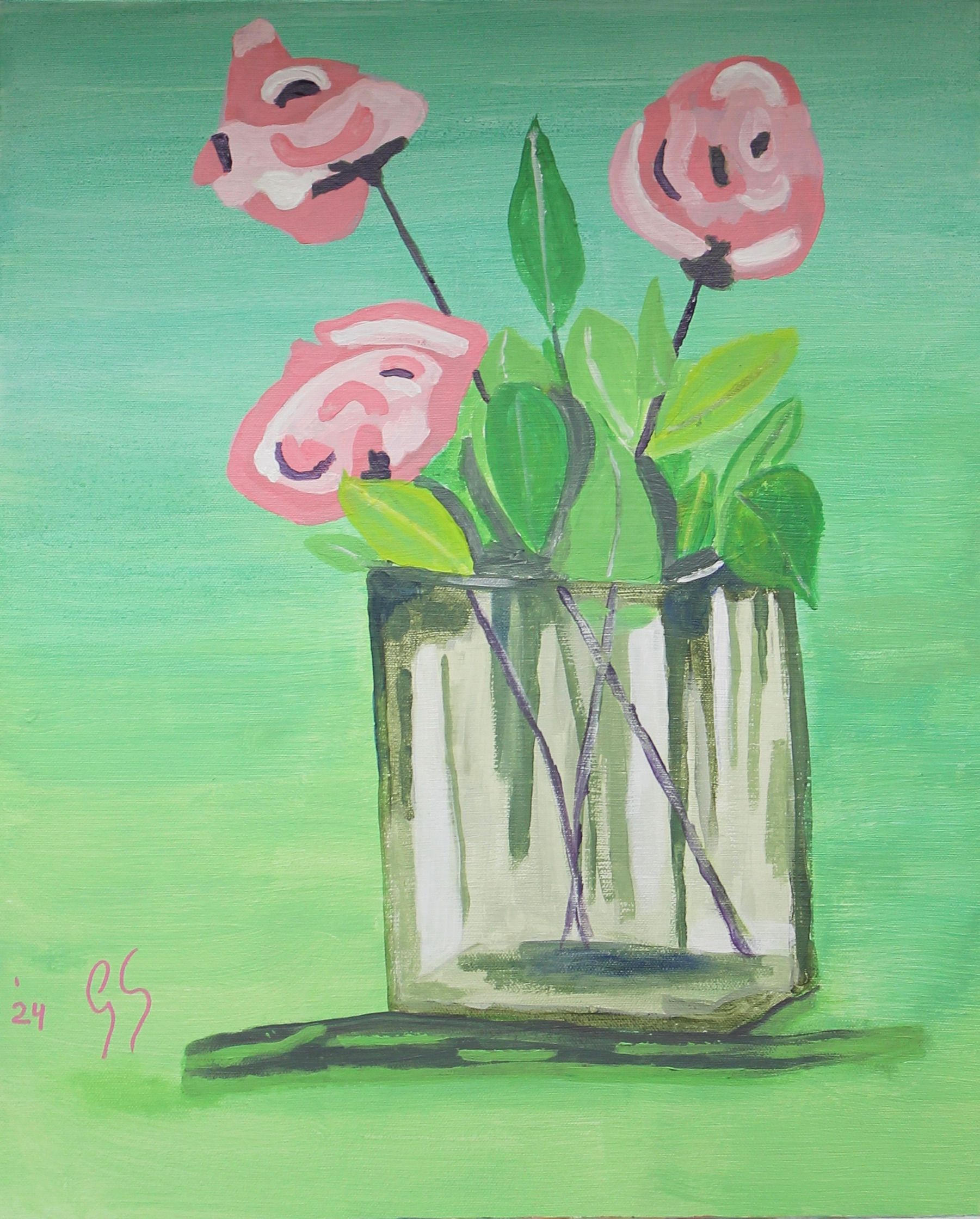 Eindwerk schildercursus Studio MiSt vaas met bloemen