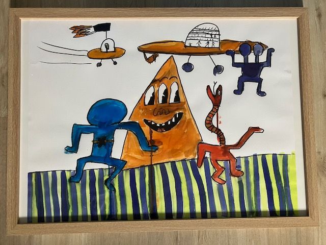 dit kunstwerk is gemaakt door een deelnemer aan de schilder- en tekencursus voor kinderen
