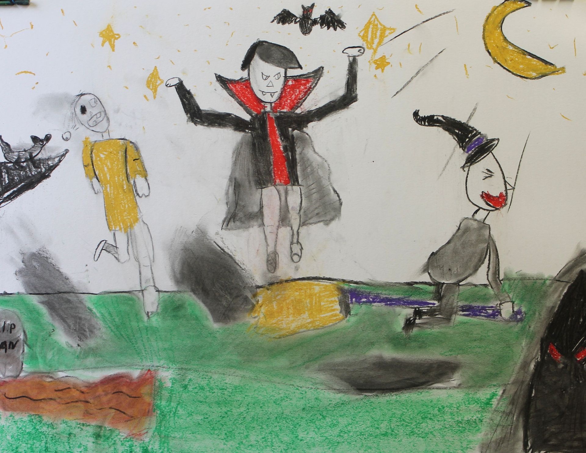 tekening met houtskool en gekleurd krijt