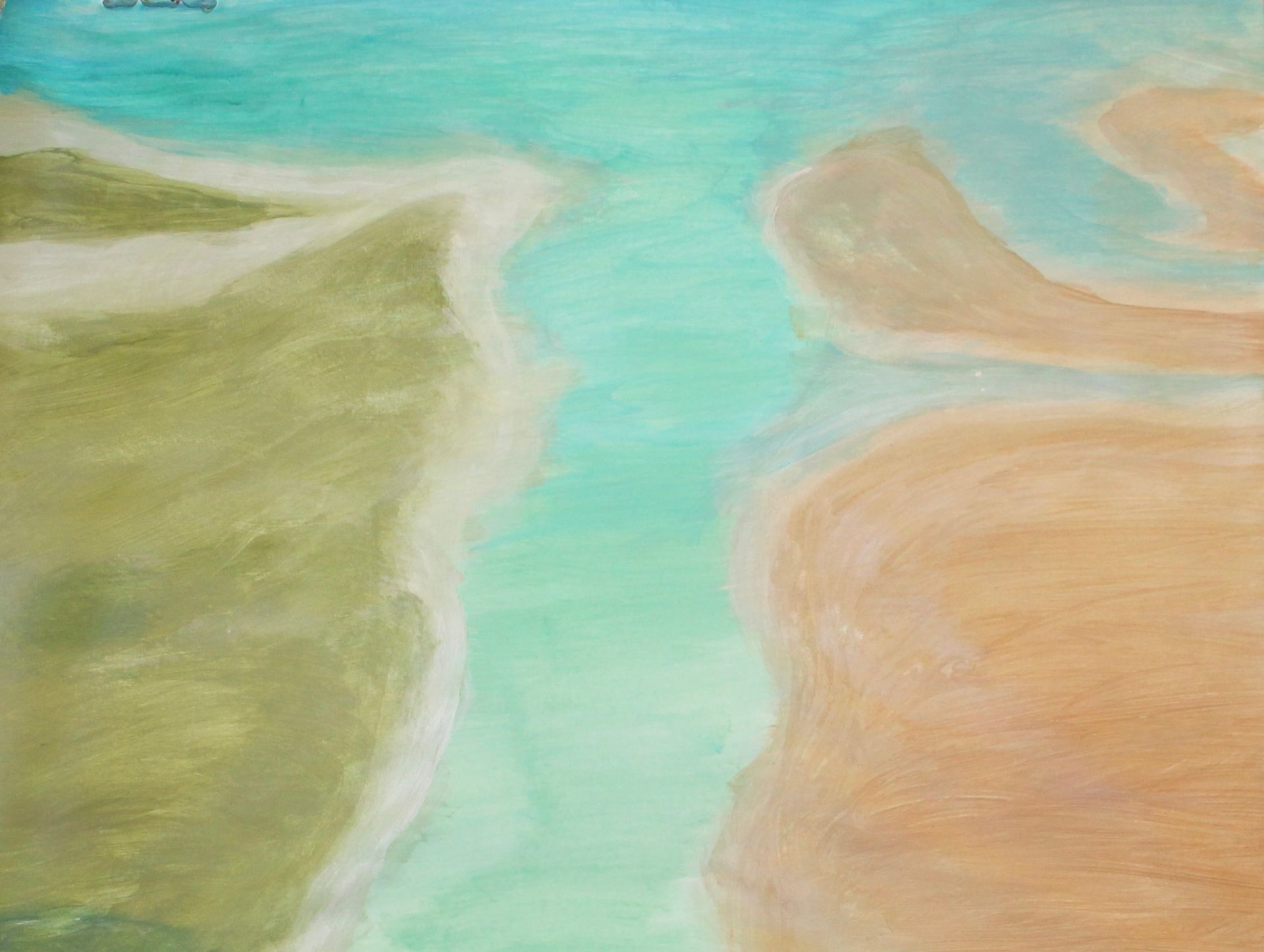 Een schilderij van een watermassa 