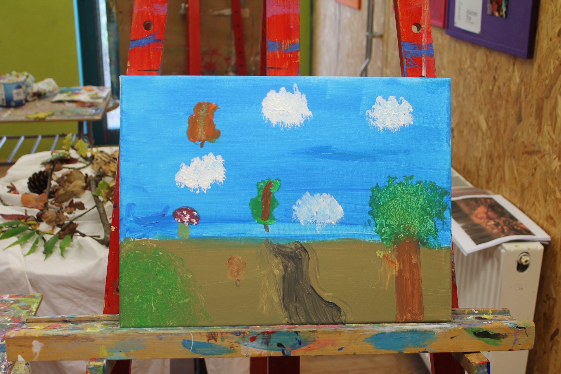 Acylverf schilderij met landschap