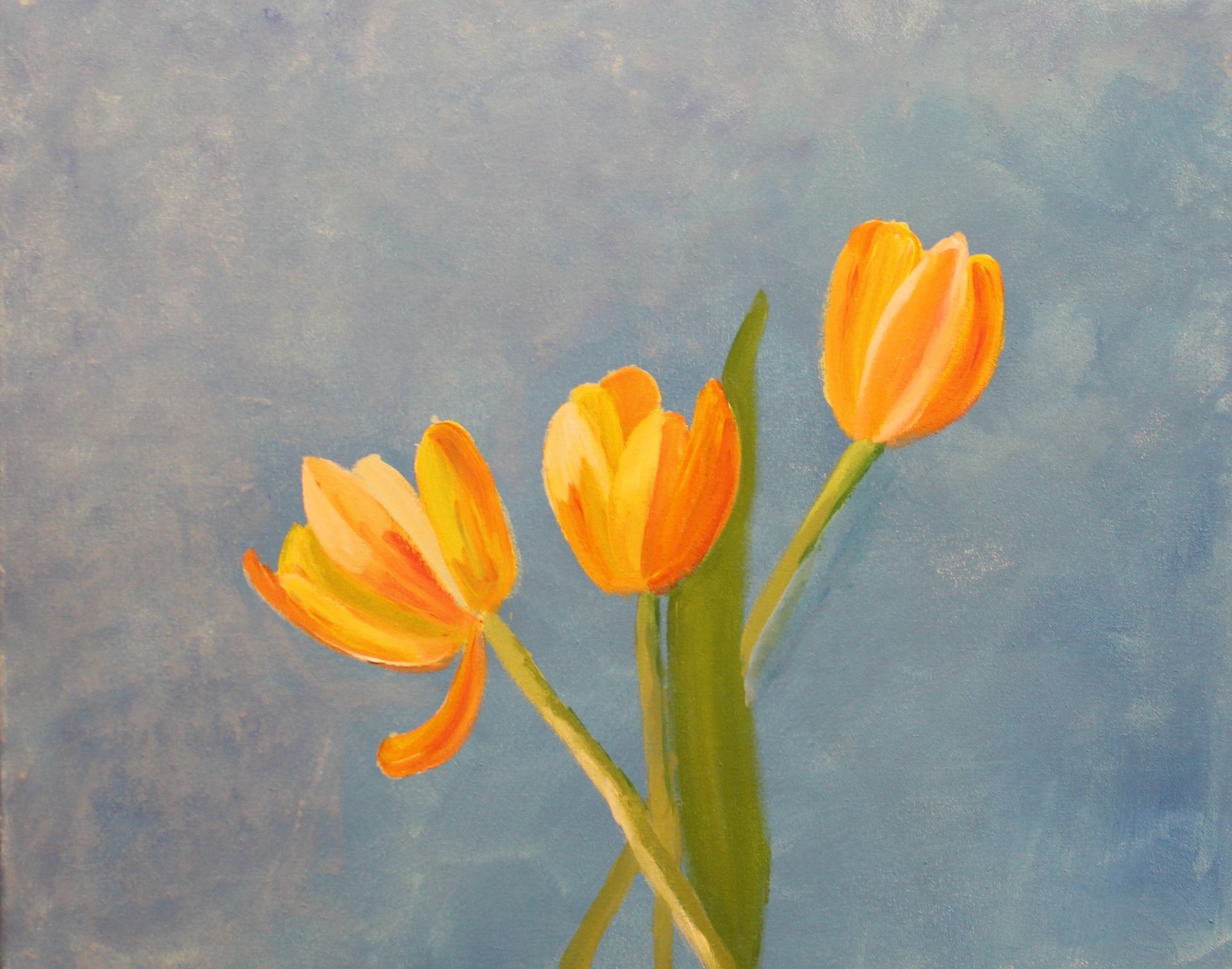 tulpen op schilderdoek met acrylverf