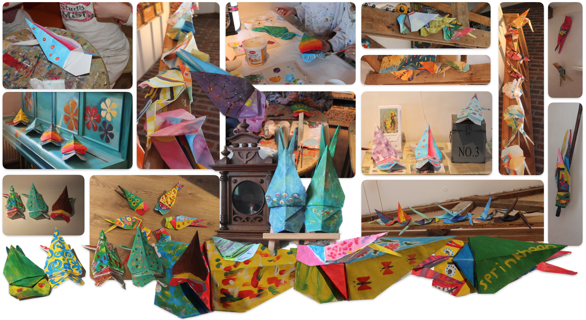 Sprinkhanenzwerm beschilderen met kunstwerken bij Studio MiSt