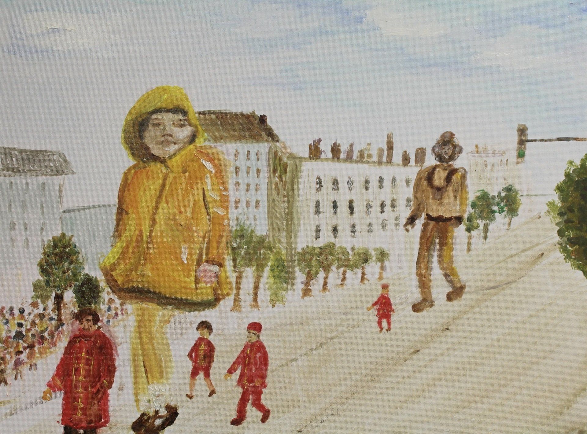het reuzinnetje stapt in de regen