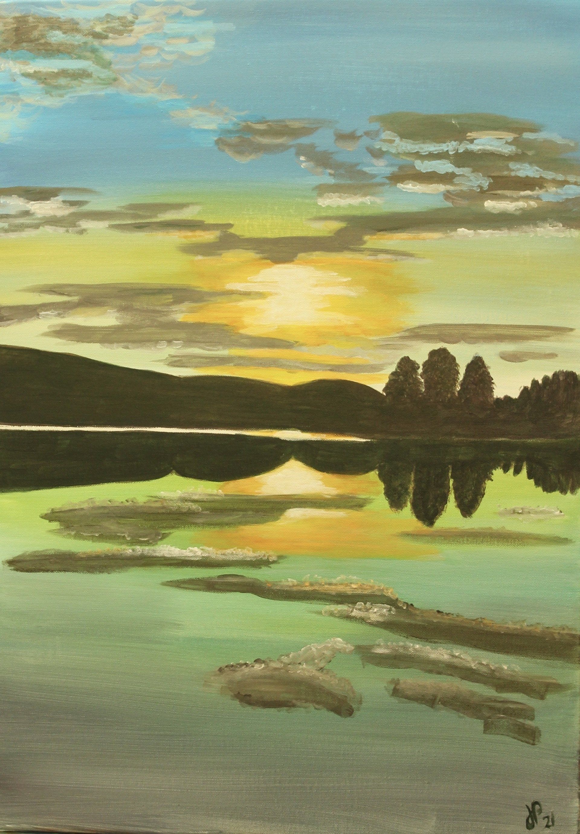 schilderij ondergaande zon