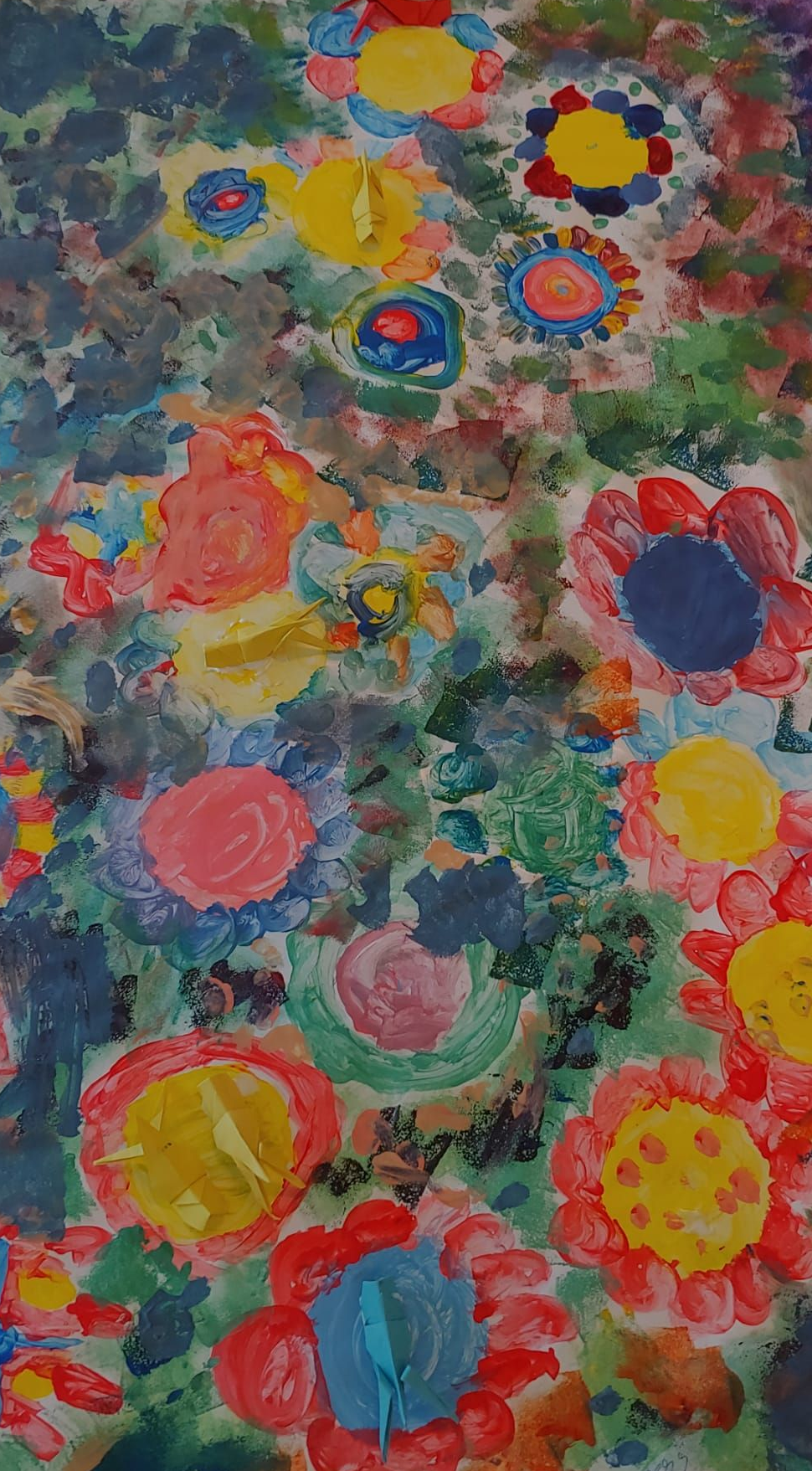 zonnebloemen met plakkaatverf