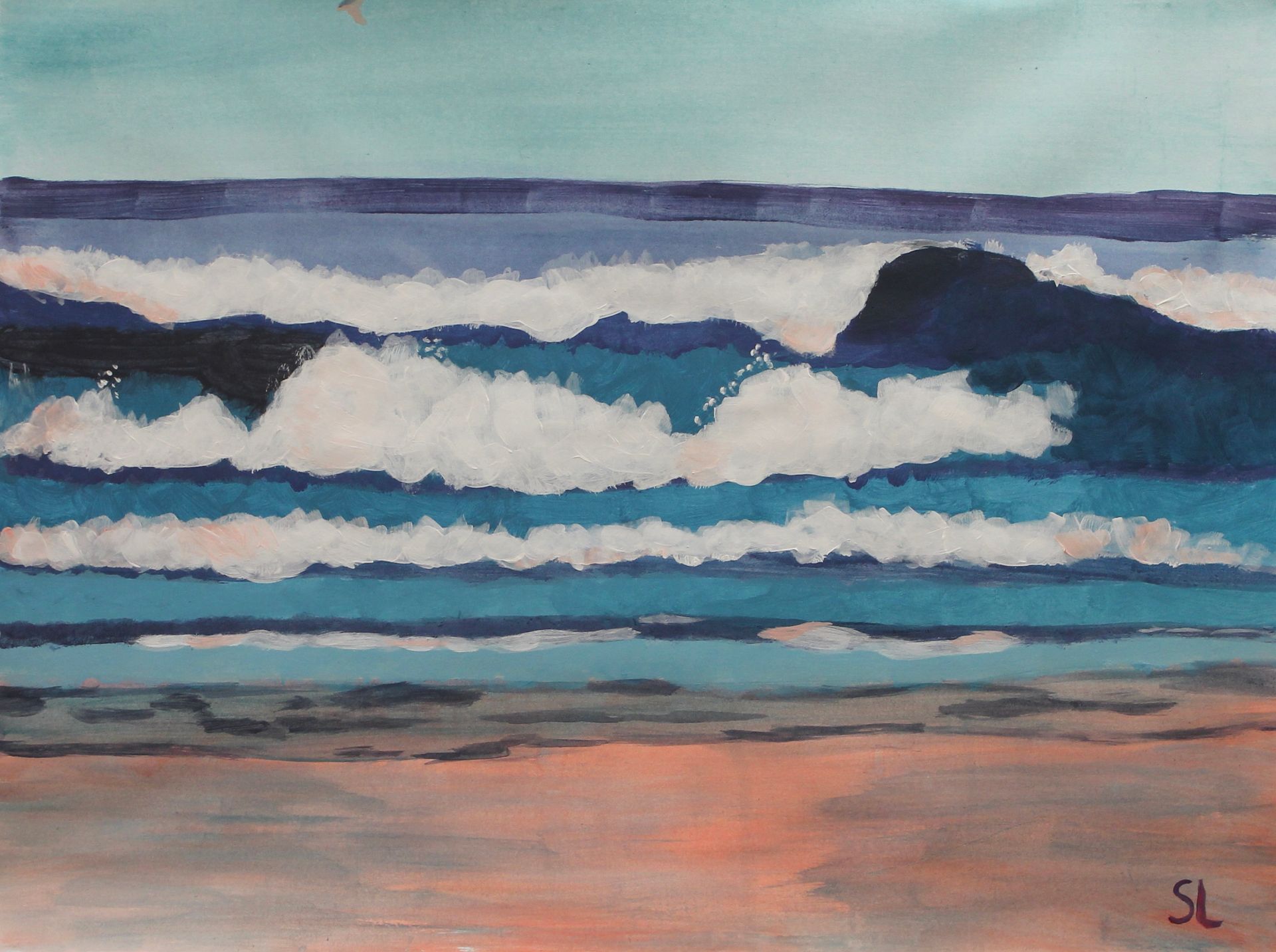 Schilderij met acrylverf van de zee bij Studio MiSt in Harderijk