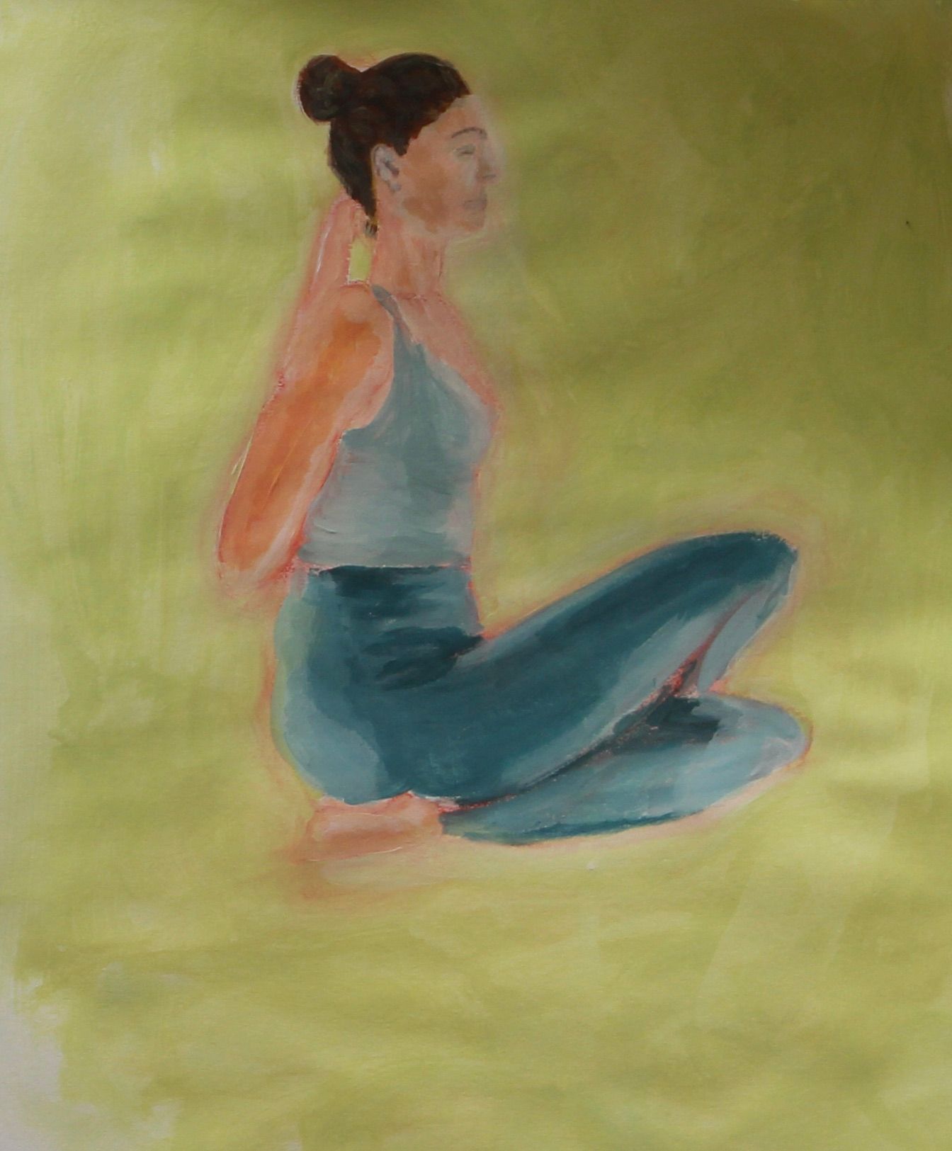 schilderij van een dame die aan yoga doet